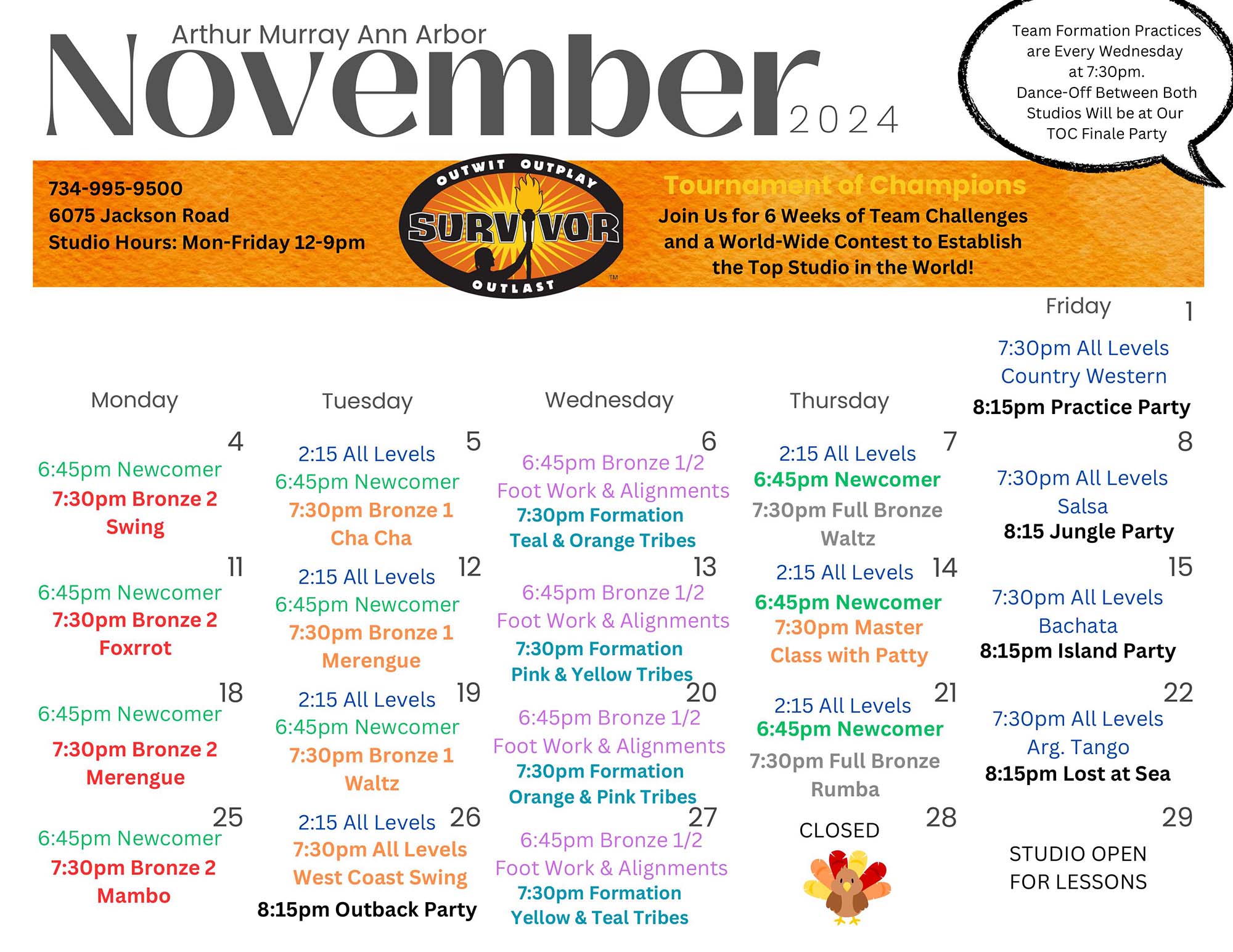 Arthur Murray Ann Arbor November 2024 Calendar